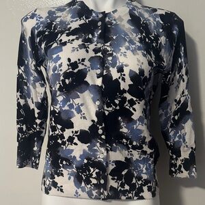 Madison Black and Blue Floral Button Down Sweater
